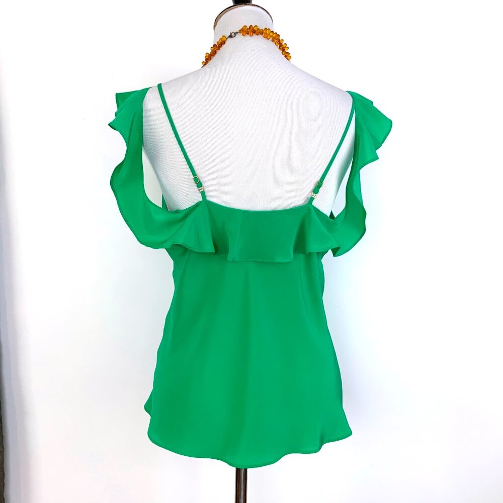 Amanda Uprichard Silk Ruffle Front Spaghetti Strap Cami Top Kelly Green Medium - Picture 7 of 16